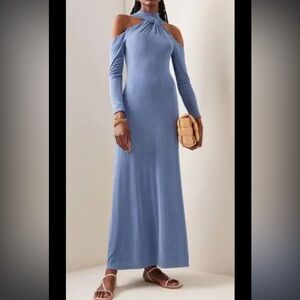 Significant Other REVOLVE blue silky velvet stretchy maxi dress size 4 Yara